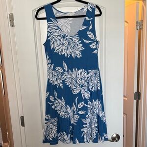Tribal Teal and White Leaf Print Mini Dress
